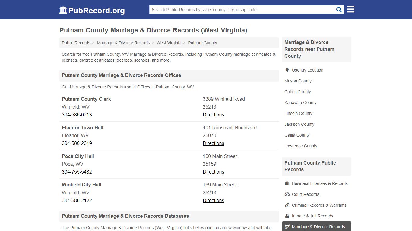 Putnam County Marriage & Divorce Records (West Virginia)